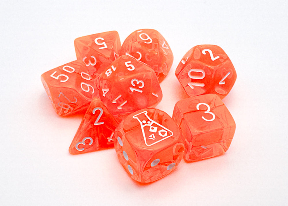 Chessex Lab Dice: Translucent Neon Orange/White