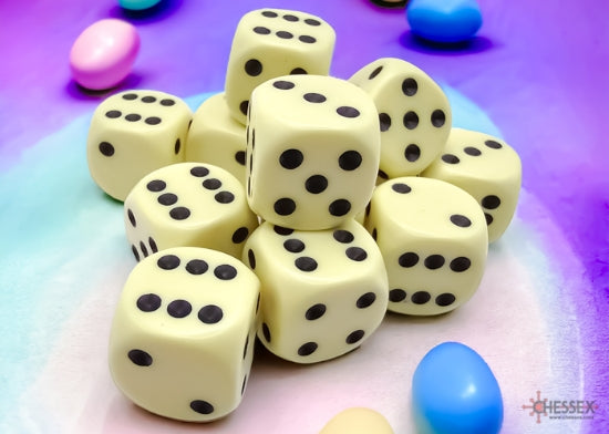 Chessex: Opaque Pastel Yellow/black 16mm d6 Dice Block (12 dice)