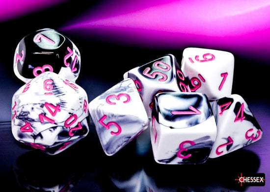 Chessex: Gemini Black-White/pink Polyhedral 7-Die Set