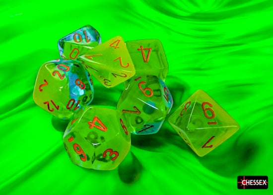 Chessex: Gemini Plasma Green-Teal/orange Polyhedral 7-Die Set