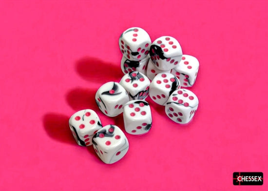 Chessex: Gemini Black-White/pink 16mm d6 Dice Block (12 dice)