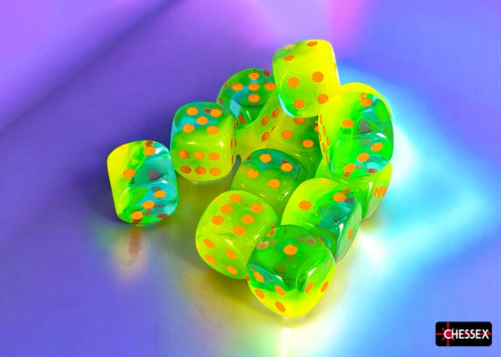 Chessex: Gemini Plasma Green-Teal/Orange 16mm d6 Dice Block (12 dice)
