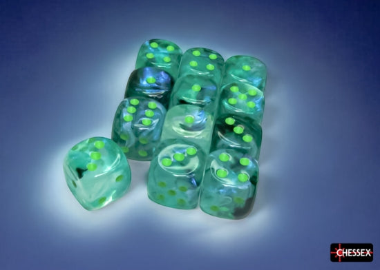 Chessex: Borealis Kelp/light green 16mm d6 Dice Block (12 dice)
