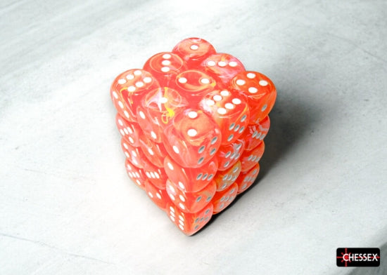 Chessex: Festive Dahlia/white 12mm d6 Dice Block (36 dice)