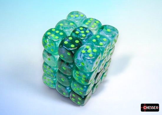 Chessex: Borealis Kelp/light green 12mm d6 Dice Block (36 dice)