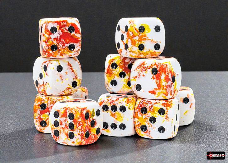 Chessex: Brush Sunrise/black 16mm d6 Dice Block (12 dice)