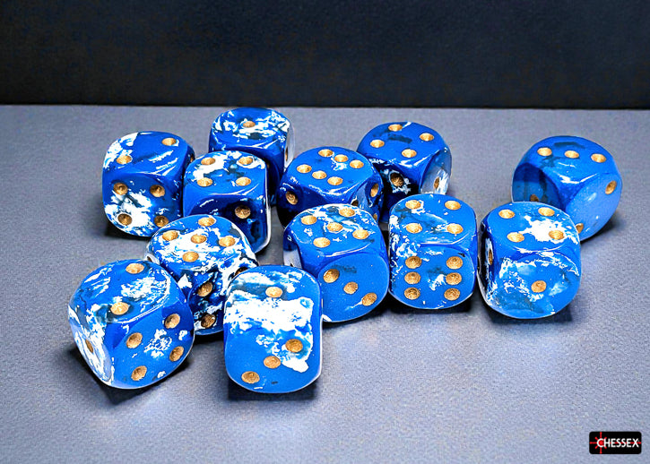 Chessex: Brush Wavebreak/gold 16mm d6 Dice Block (12 dice)