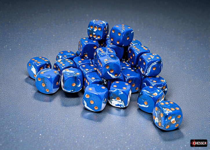 Chessex: Brush Wavebreak/gold 12mm d6 Dice Block (36 dice)