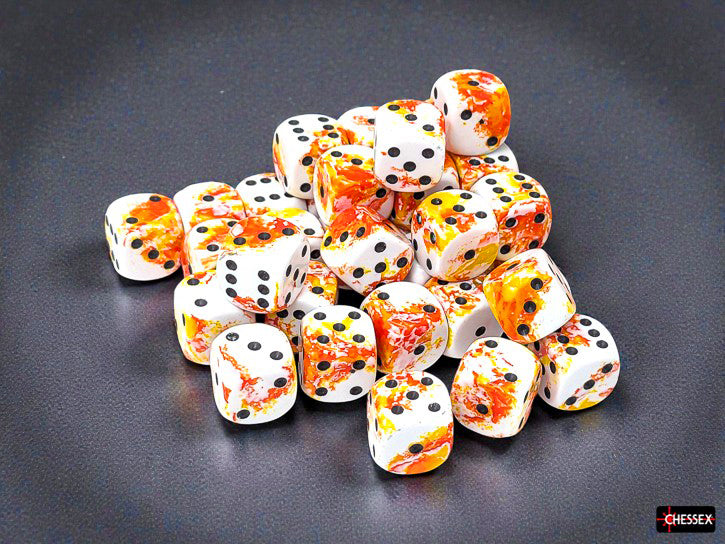 Chessex: Brush Sunrise/black 12mm d6 Dice Block (36 dice)