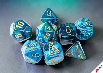 Chessex Lab Dice: Gemini Green-Teal/Gold