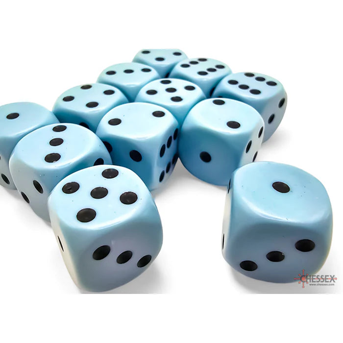 Chessex: Opaque Pastel Blue/black 16mm d6 Dice Block (12 dice)