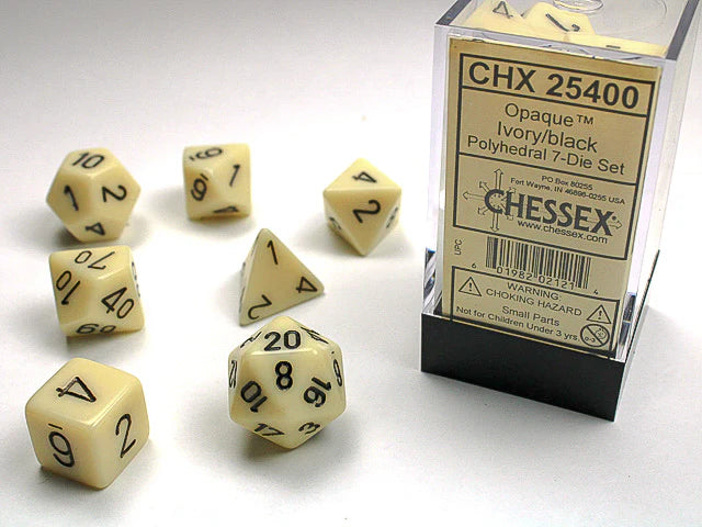 Chessex: Opaque Ivory/black Polyhedral 7-Die Set