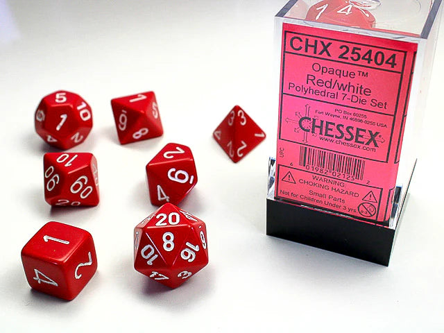 Chessex: Opaque Red/white Polyhedral 7-Die Set