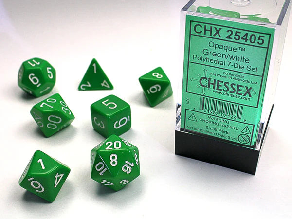 Chessex: Opaque Green/white Polyhedral 7-Die Set