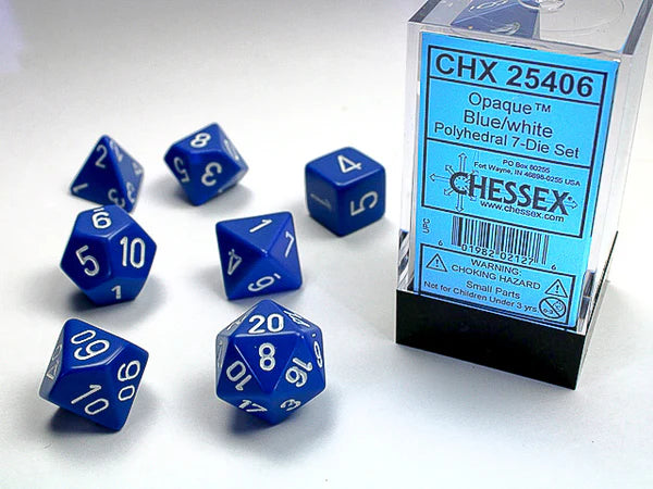 Chessex: Opaque Blue/white Polyhedral 7-Die Set