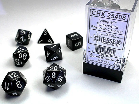Chessex: Opaque Black/white Polyhedral 7-Die Set