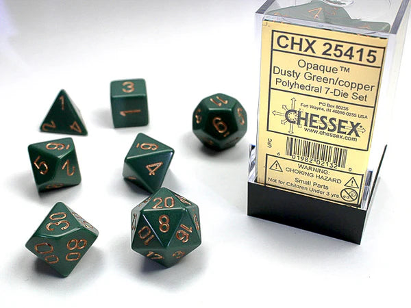 Chessex: Opaque Dusty Green/copper Polyhedral 7-Die Set