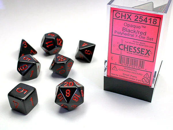 Chessex: Opaque Black/red Polyhedral 7-Die Set