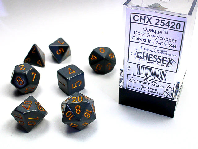 Chessex: Opaque Dark Grey/copper Polyhedral 7-Die Set