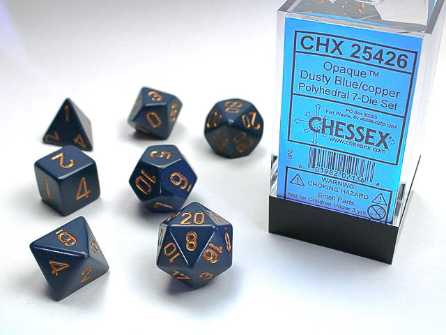 Chessex: Opaque Dusty Blue/copper Polyhedral 7-Die Set