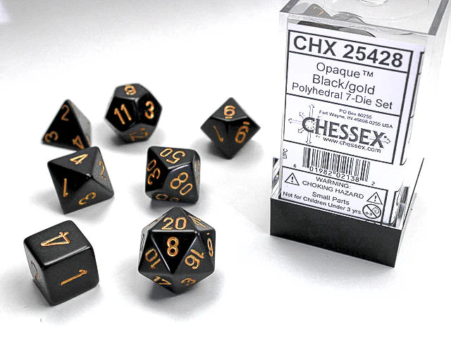 Chessex: Opaque Black/gold Polyhedral 7-Die Set