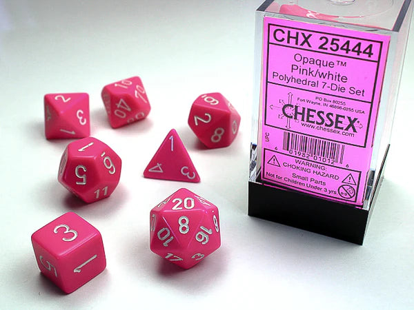Chessex: Opaque Pink/white Polyhedral 7-Die Set