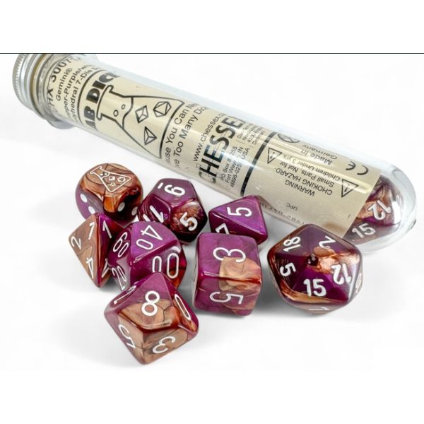 Chessex Lab Dice: Gemini Copper-Purple/white
