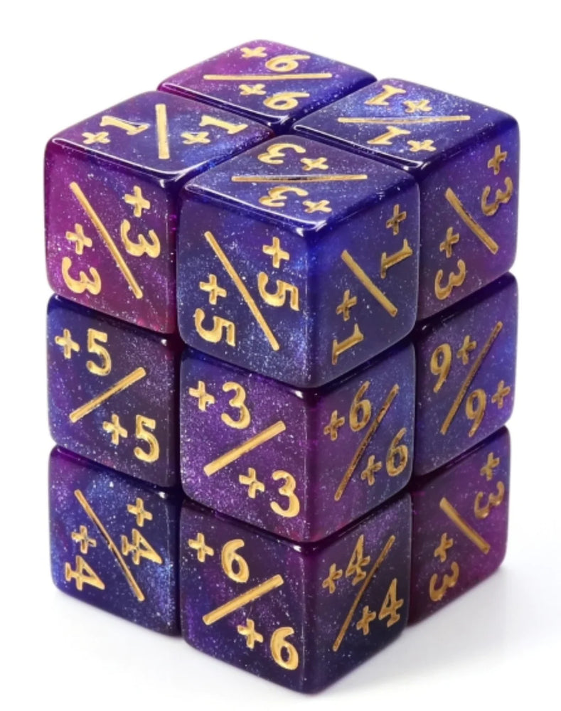 Foam Brain Dice: +1/+1 Dark Blue & Purple Glitter Counters