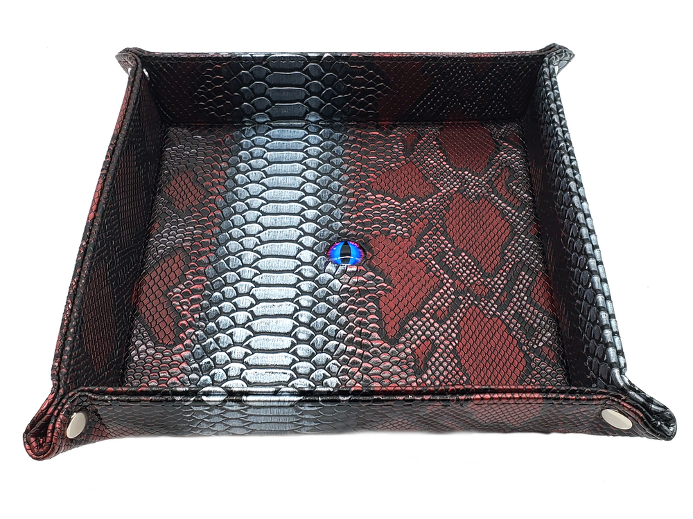 Old School Dice: Dragon Eye Rolling Tray - Spectral Dragon Red & Silver