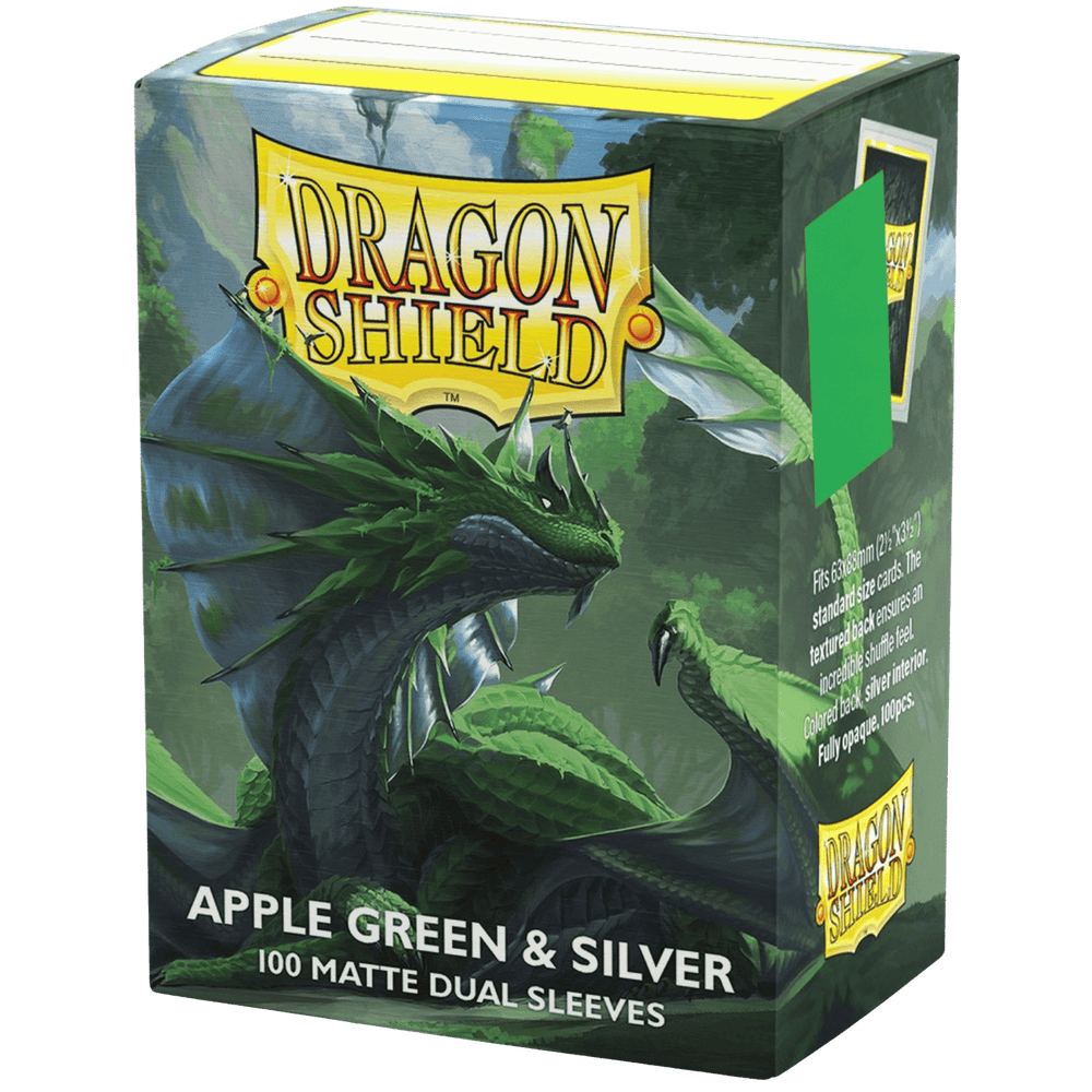Dragon Shield Sleeves: Standard DUAL- Matte Apple Green & Silver (100 ct.)