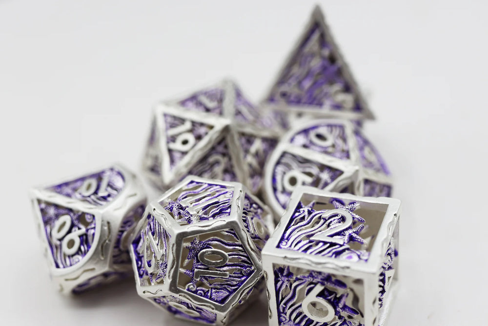 Foam Brain Dice: Seascape: Silver & Purple Hollow [Metal]