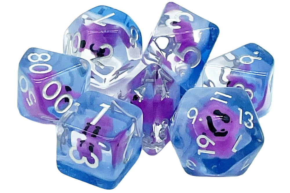 Old School Dice 7 Piece RPG: Animal Kingdom - Baby Elephant Purple w/Blue