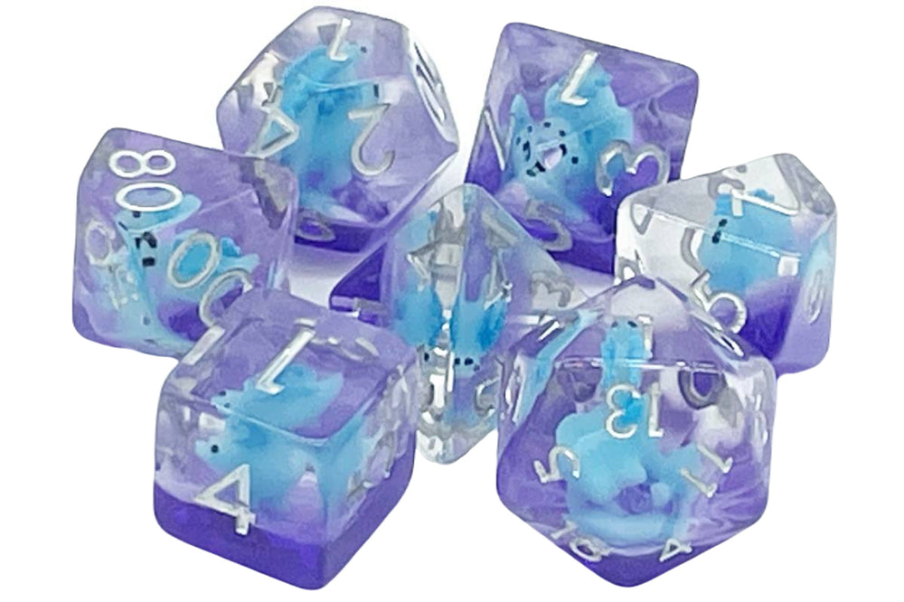 Old School Dice 7 Piece RPG: Animal Kingdom - Baby Stegosaurus Blue