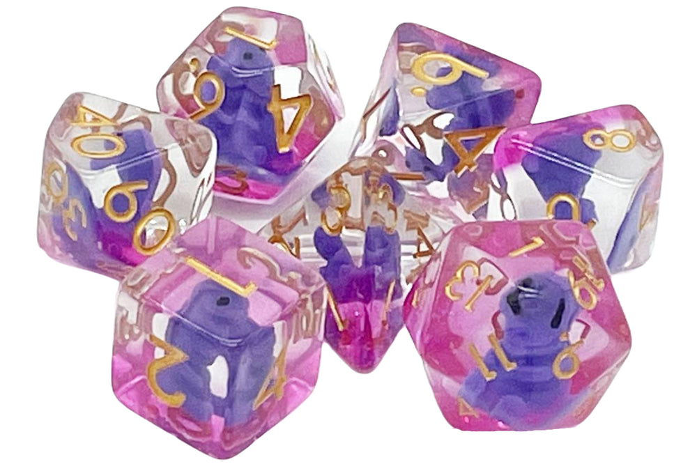 Old School Dice 7 Piece RPG: Animal Kingdom - Baby T-Rex Purple