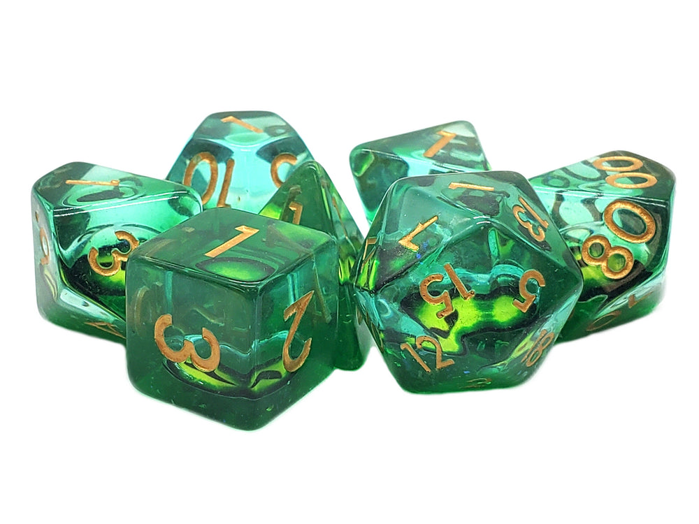 Old School Dice 7 Piece RPG: Infused - Dragon Eye Green