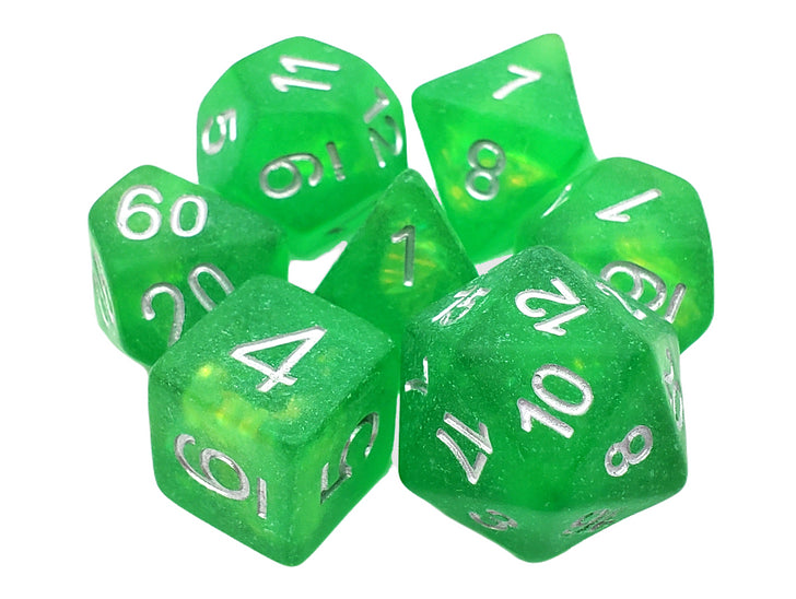 Old School Dice 7 Piece RPG: Infused - Frosted Firefly Green Apple