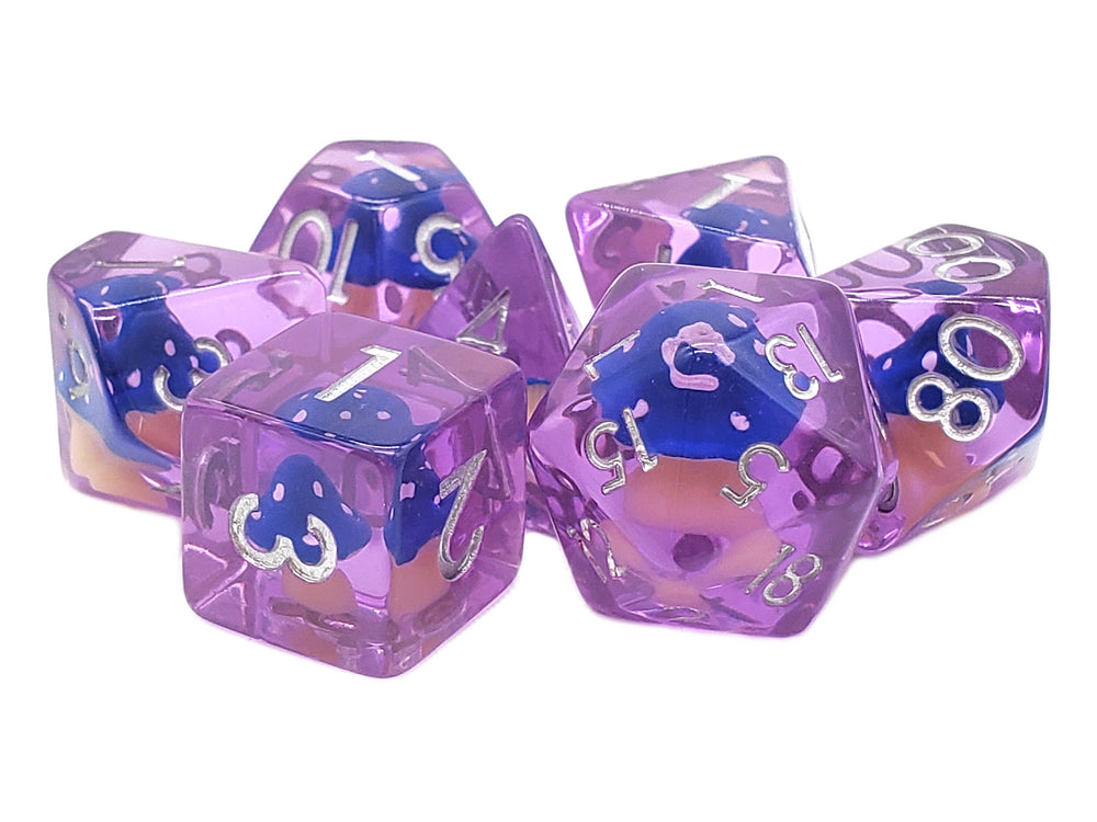 Old School Dice 7 Piece RPG: Infused - Mushroom Blue