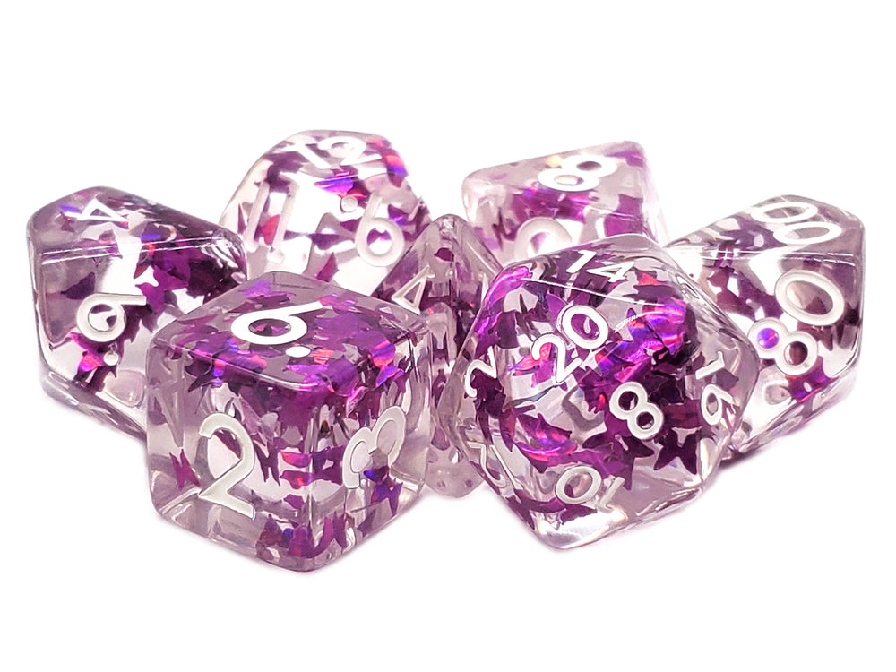 Old School Dice 7 Piece RPG: Infused - Purple Butterfly