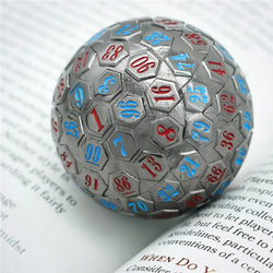 Foam Brain Dice- 45mm Metal D100 - Black Metal with Red & Blue