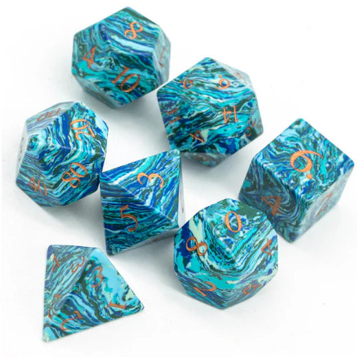 Foam Brain Dice: Textured Turquoise Shades of Blue - Engraved