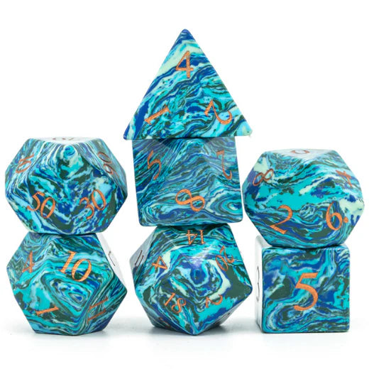 Foam Brain Dice: Textured Turquoise Shades of Blue - Engraved