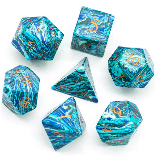 Foam Brain Dice: Textured Turquoise Shades of Blue - Engraved