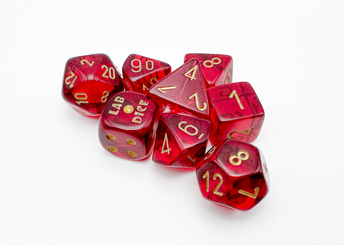 Chessex Lab Dice: Translucent Crimson/Gold