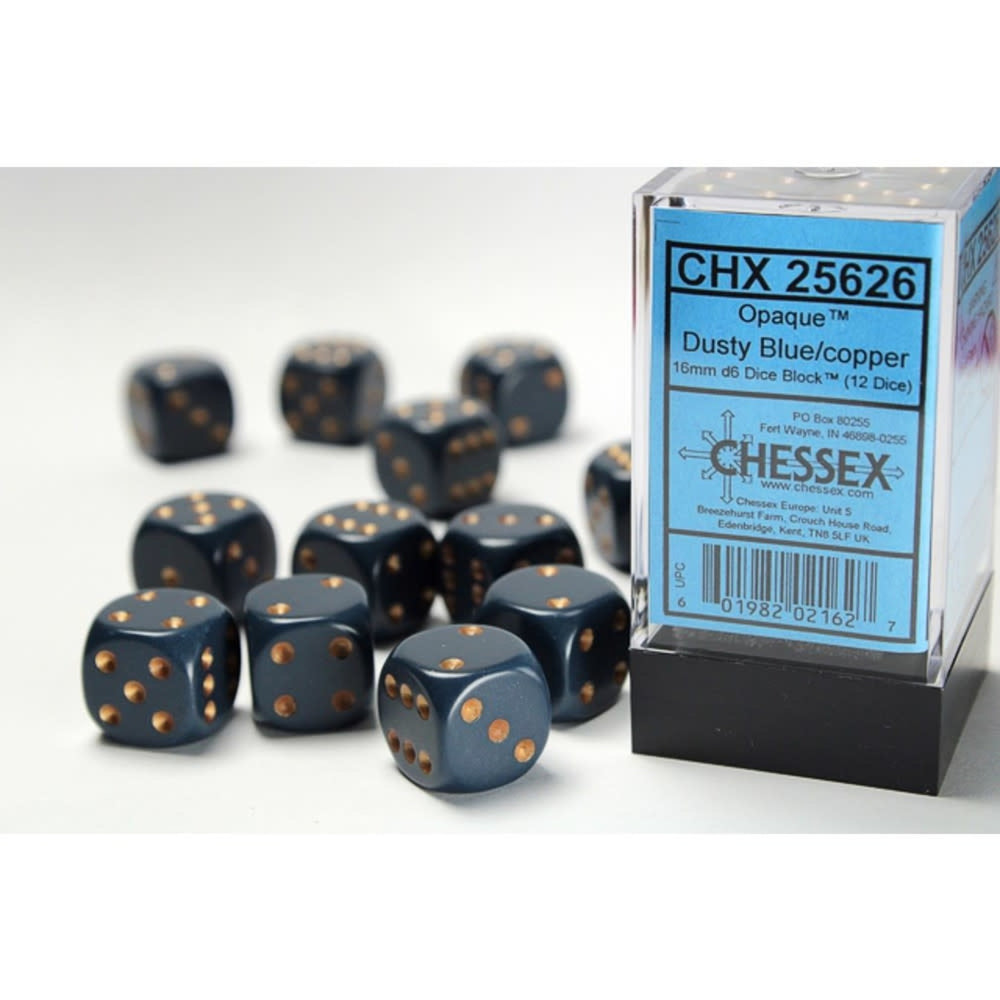 Chessex: Opaque Dusty Blue/copper 16mm d6 Dice Block (12 dice)