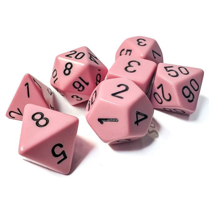 Chessex: Opaque Pastel Pink/black Polyhedral 7-Die Set