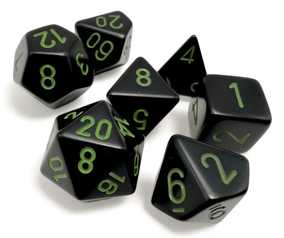 Chessex: Opaque Black/green Polyhedral 7-Die Set