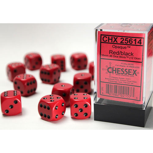 Chessex: Opaque Red/black 16mm d6 Dice Block (12 dice)