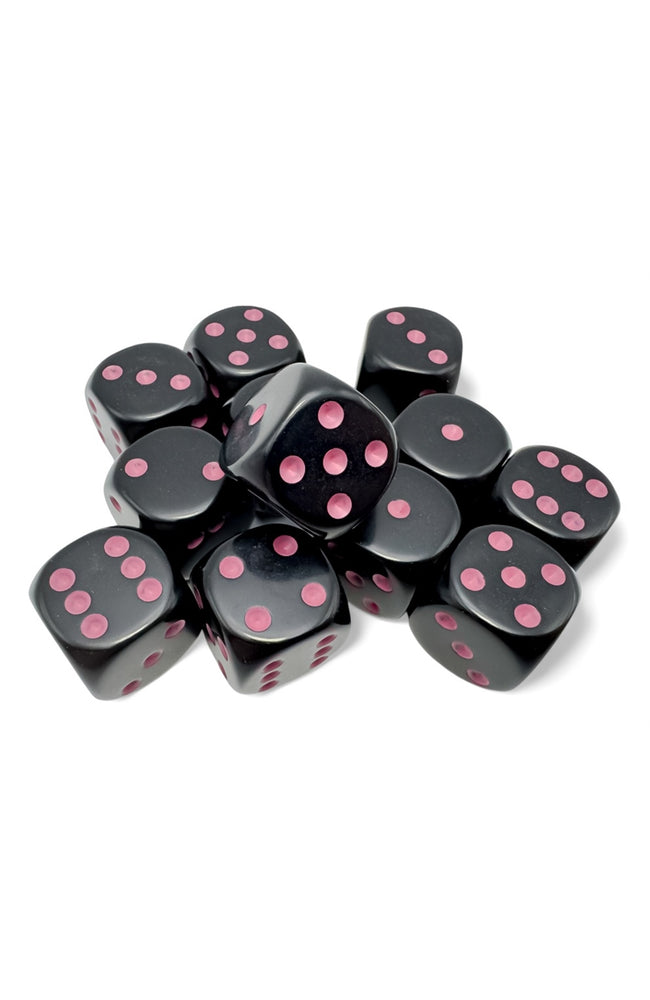Chessex: Opaque Black/pink 16mm d6 Dice Block (12 dice)