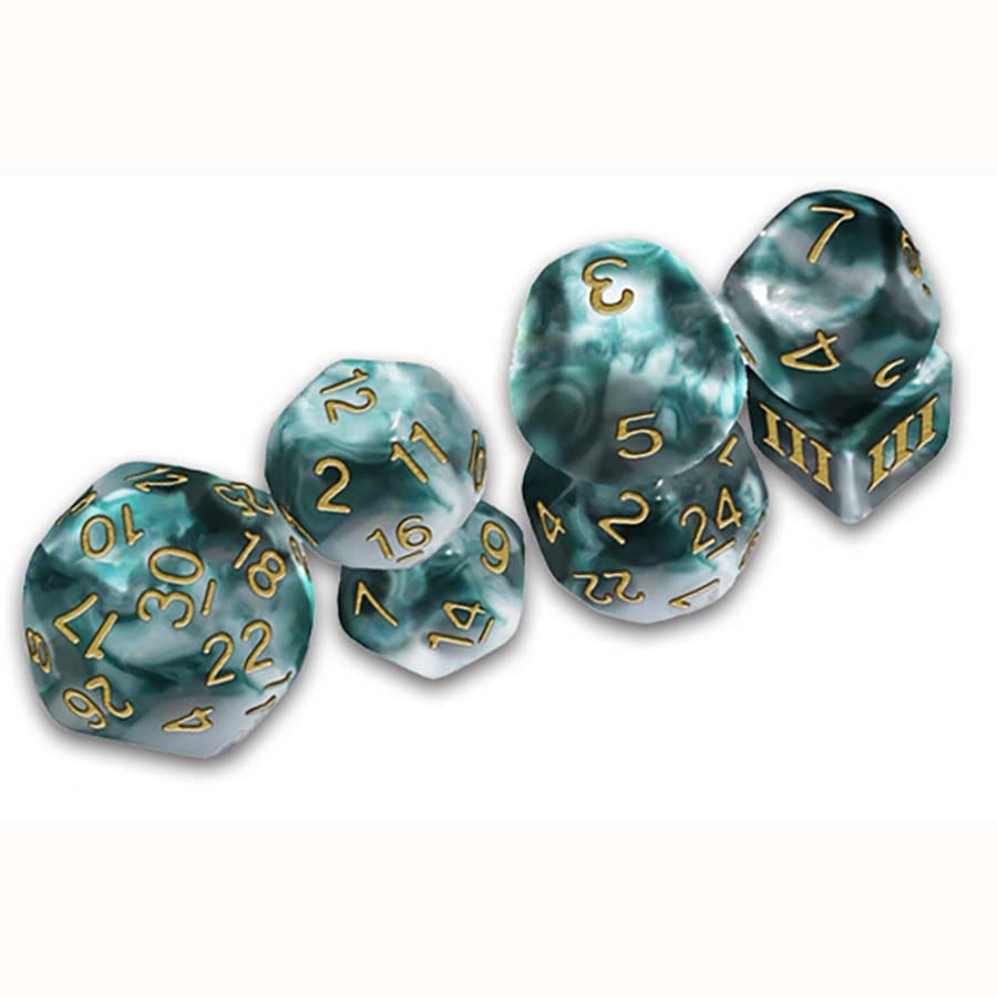 The Caverns of Thracia Azure Swirl Funky Dice Set (7 pc)