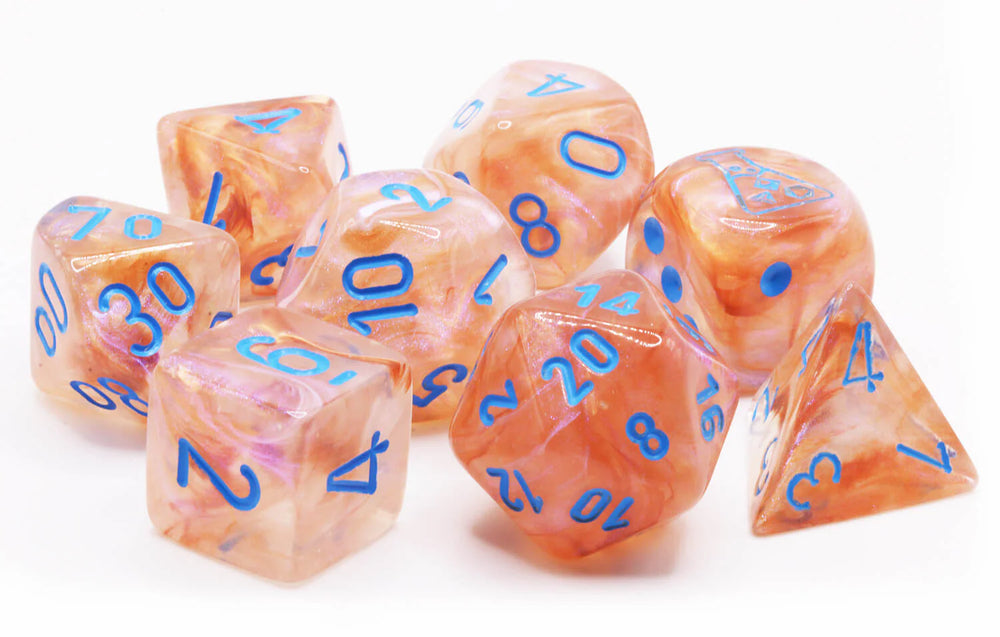 Chessex Lab Dice: Borealis Rose Gold/Light Blue
